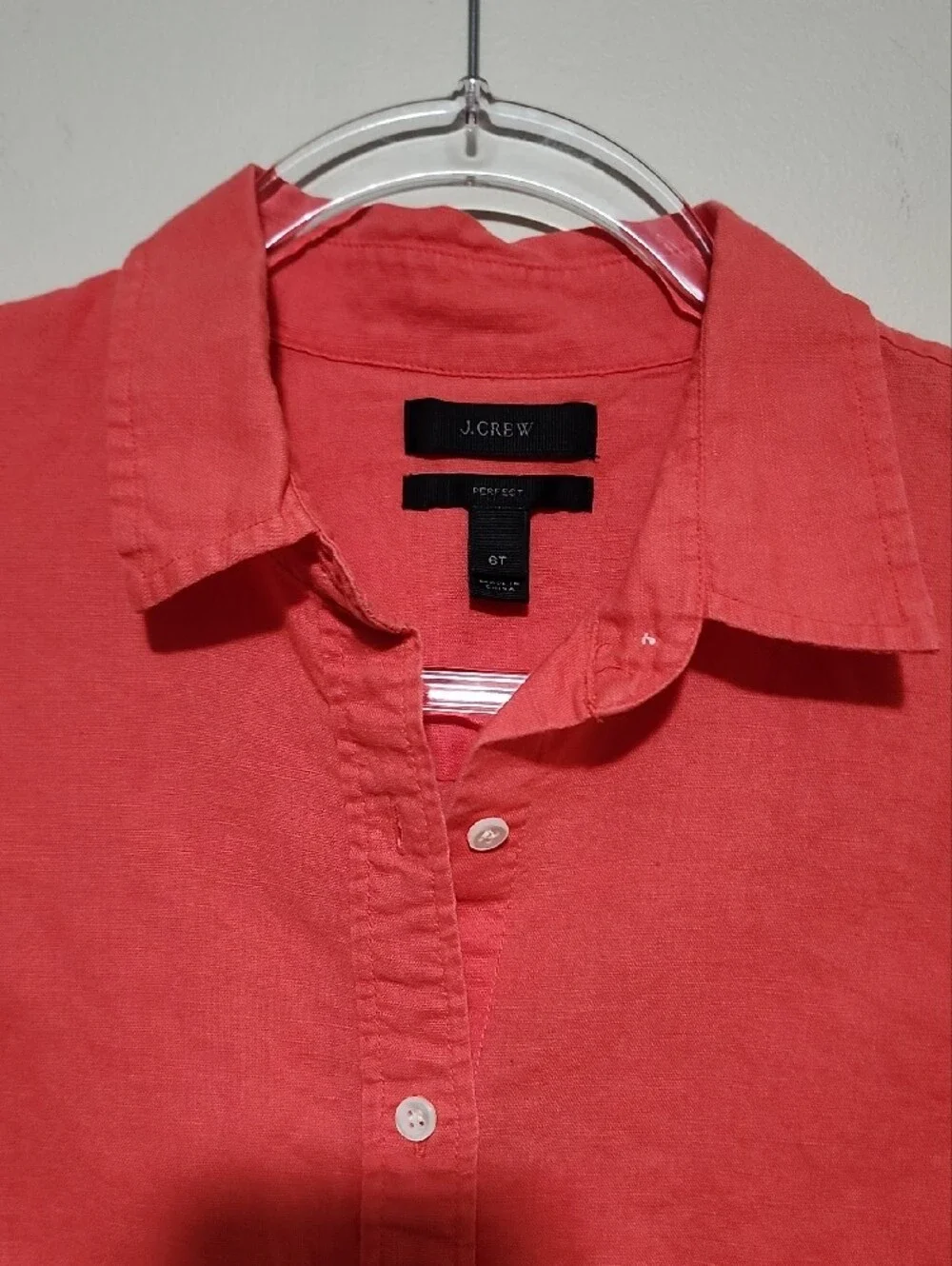 J.Crew Coral Red Baird McNutt Irish Linen Perfect Shirt Button Down Slim Fit 6T